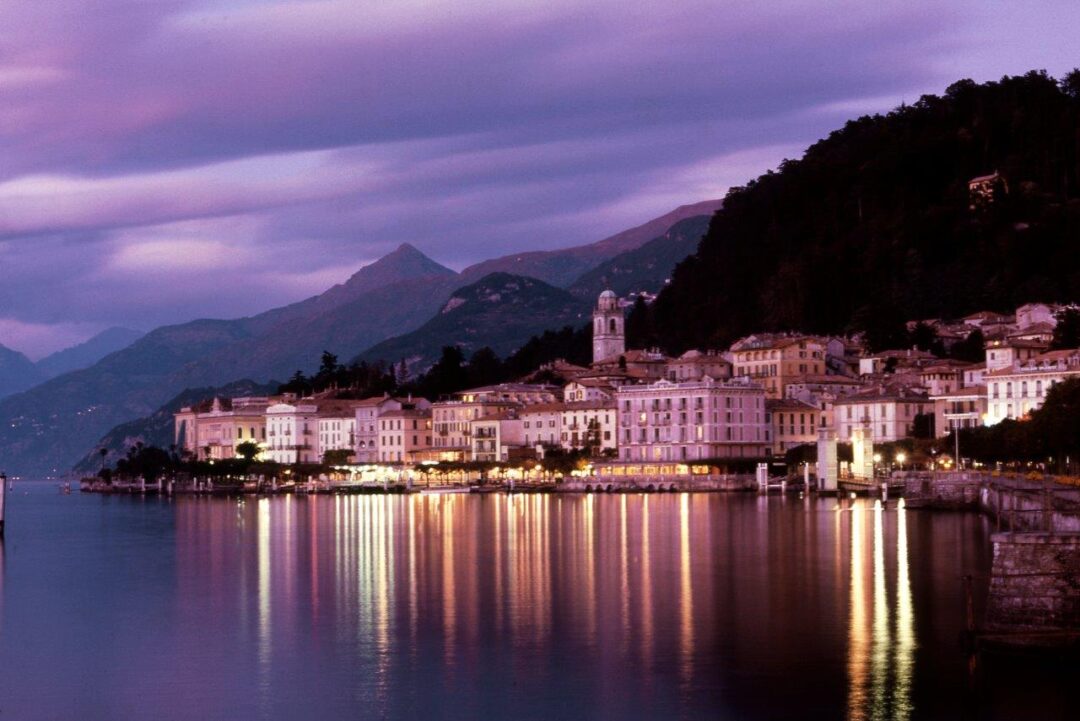 View of Bellagio Italy at night, twilight, water