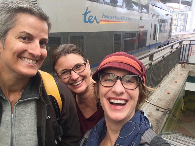smiling ladies at train station in Paris