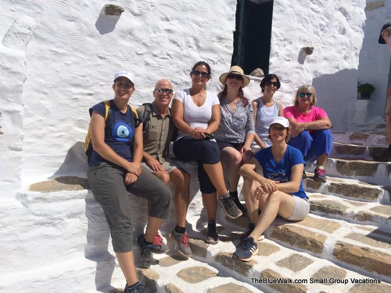 virtual walking tour in greece group at church in Amorgos