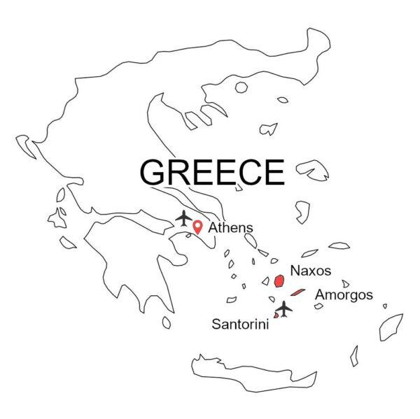 Greece trip map Athens Naxos, Amorgos, Santorini Greece walking tour