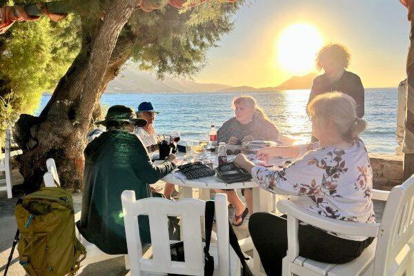 Table at sunset Lakki Village Amorgos Greece