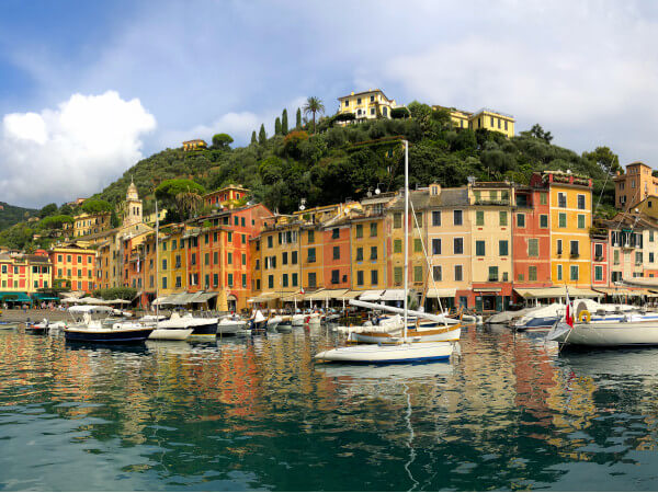 Portofino Italy harbor boats colorful buildings walking vacation